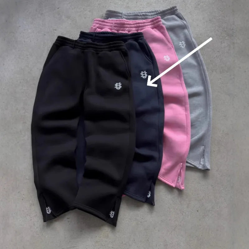 Stretch Rope Zipper unisex Sweatpants Solid Color