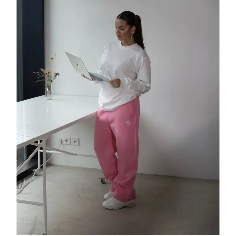 Stretch Rope Zipper unisex Sweatpants Solid Color
